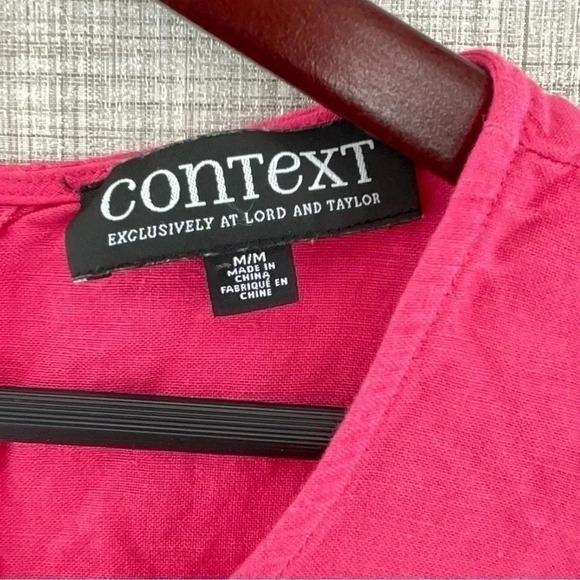 Context Linen Round neck Pink 1/4 button back Short Sleeve Ruffle Blouse 8216/6 - Picture 7 of 9
